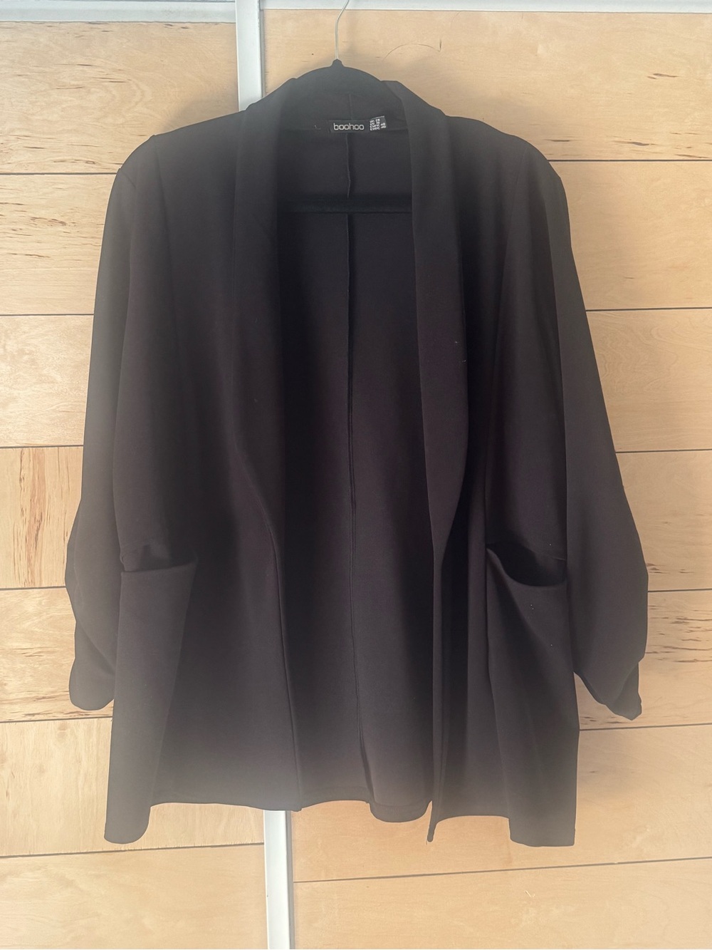 Boohoo Black Open-Front Draped Blazer